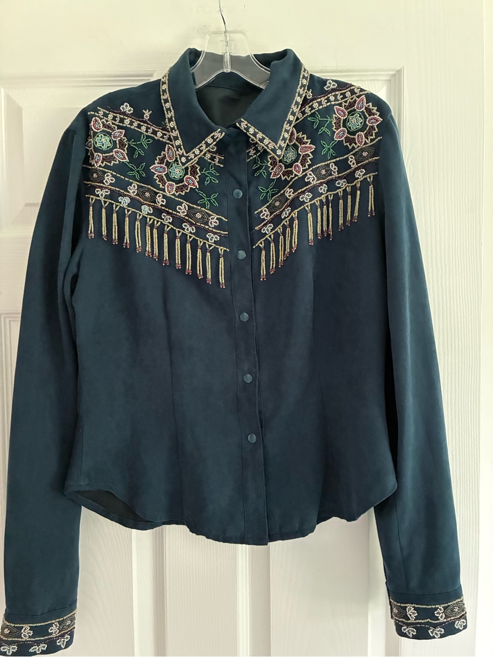 Western Shirt Embroidered Faux Suede Size Small
